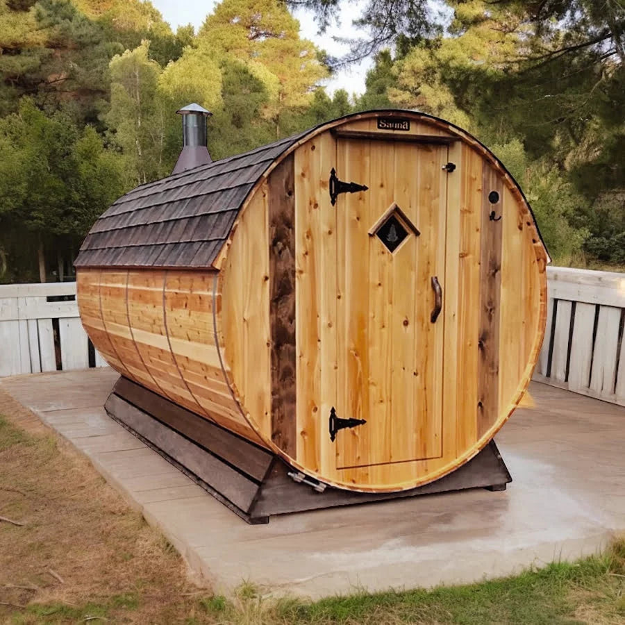 Setri 6 Person + Changing Room Cedar Barrel Sauna | 6′ x 12′