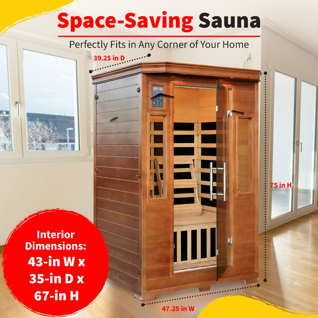 2-Person Hemlock Premium Infrared Sauna w/ 6 Carbon Heaters