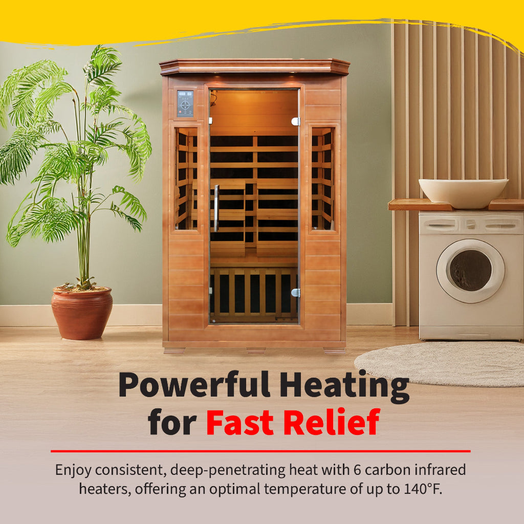 2-Person Hemlock Premium Infrared Sauna w/ 6 Carbon Heaters