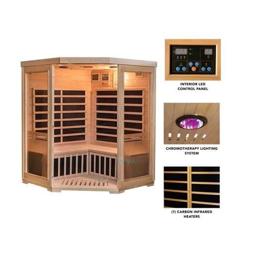 Sonoma 3-Person Hemlock Infrared Corner Sauna with 7 Carbon Heaters