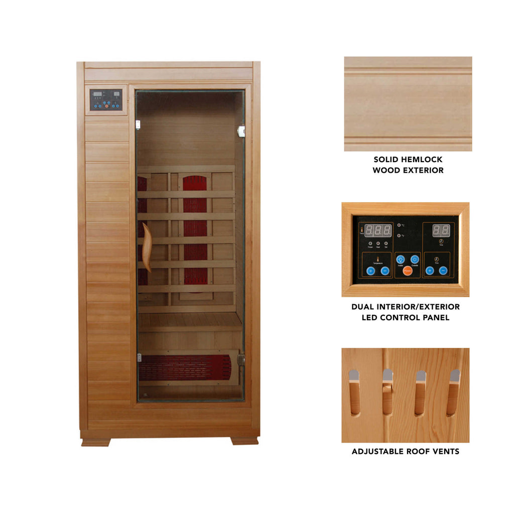 Buena Vista 1-2 Person Hemlock Infrared Sauna w/ 3 Ceramic Heaters