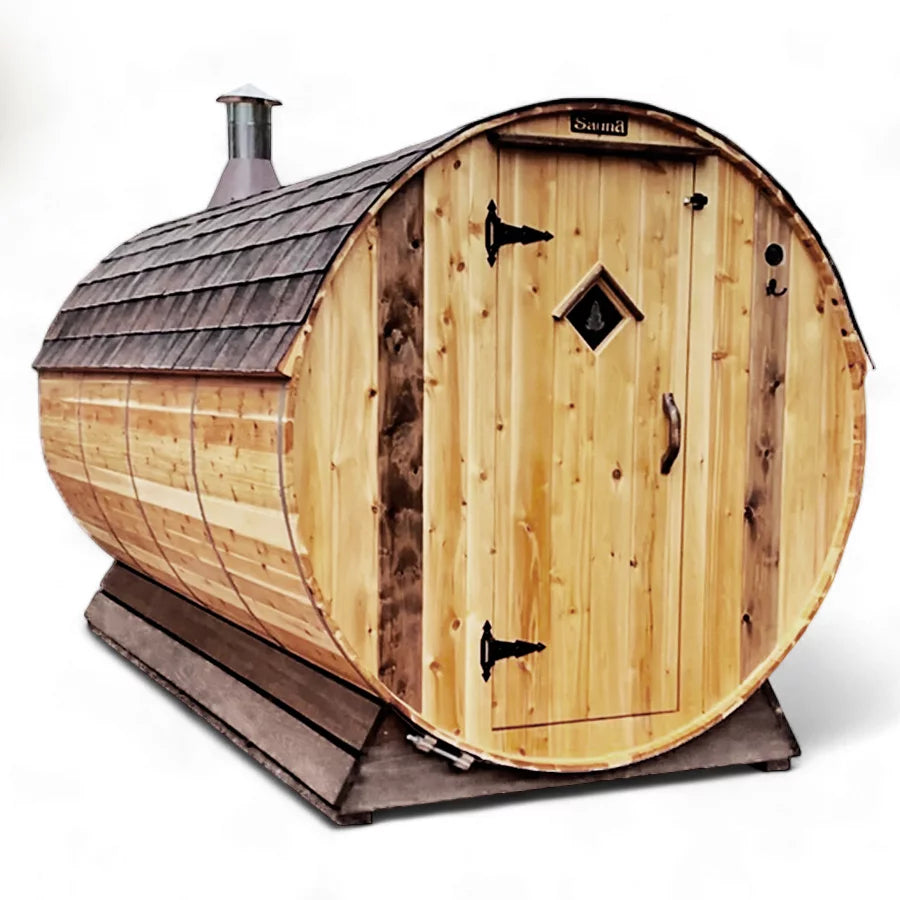 Setri 6 Person + Changing Room Cedar Barrel Sauna | 6′ x 12′