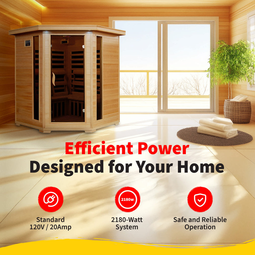 Tucson 4-Person Hemlock Corner Infrared Sauna w/ 10 Carbon Heaters