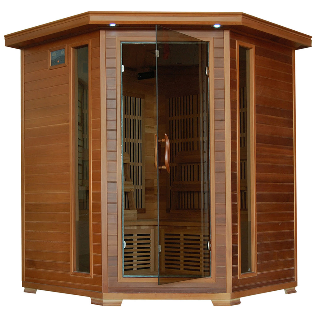 Whistler 4-Person Cedar Corner Infrared Sauna w/ 10 Carbon Heaters
