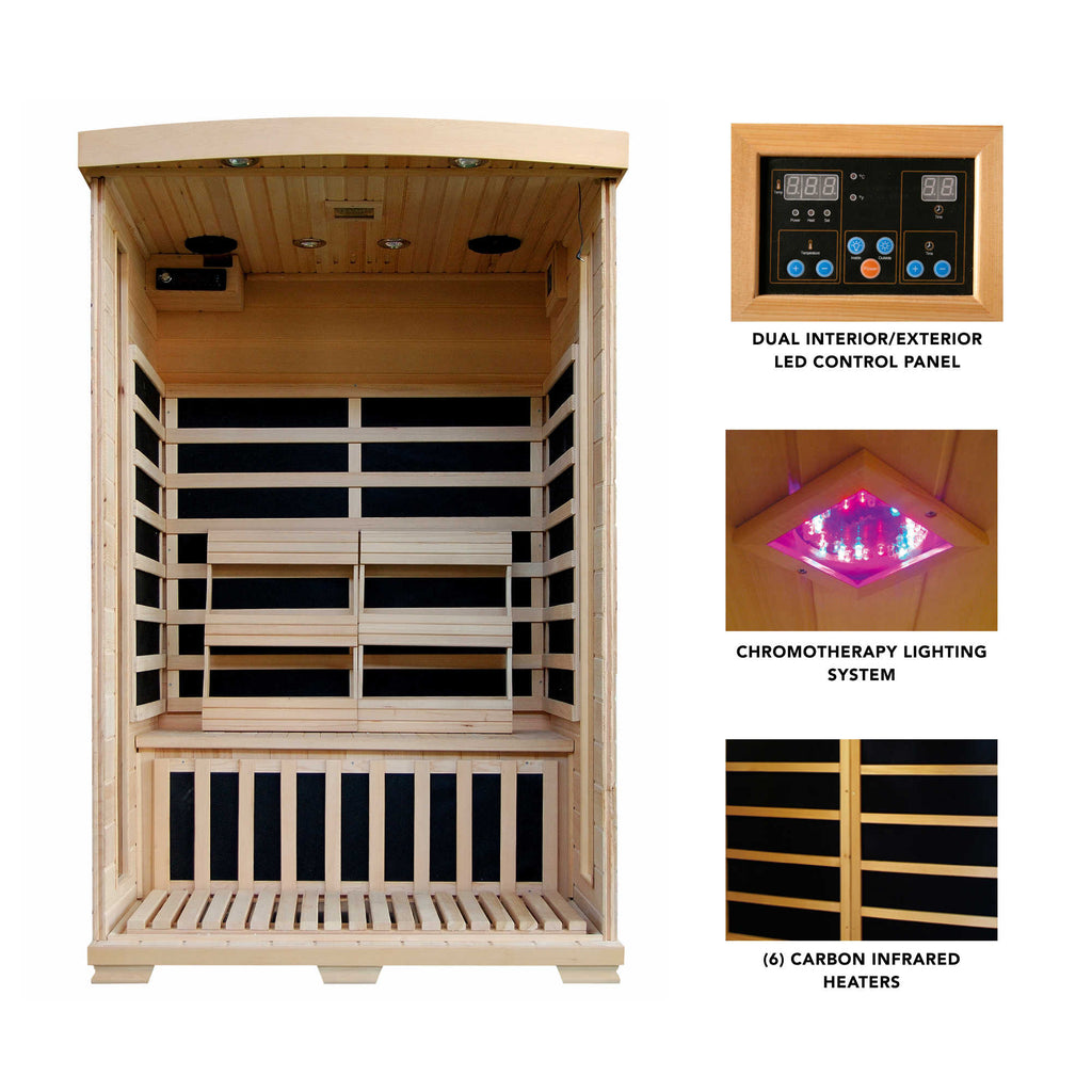 Coronado 2-Person Hemlock Deluxe Infrared Sauna w/ 6 Carbon Heaters