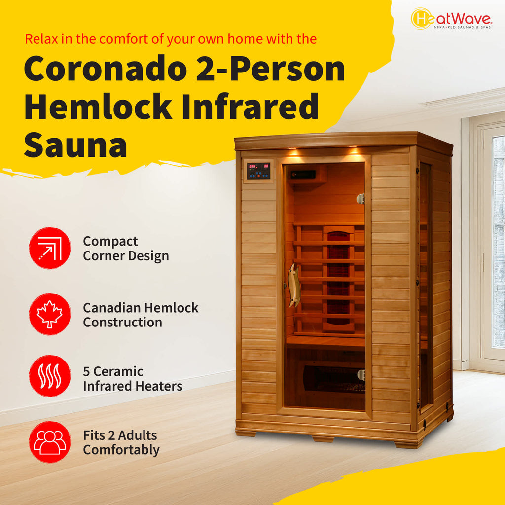 Coronado 2-Person Hemlock Deluxe Infrared Sauna w/ 5 Ceramic Heaters