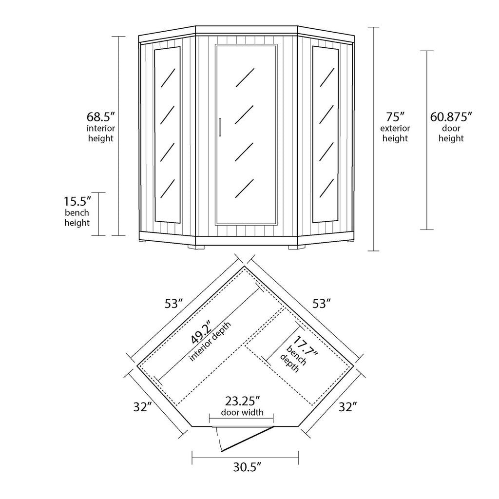 Hudson Bay 3-Person Cedar Corner Infrared Sauna w/ 7 Carbon Heaters