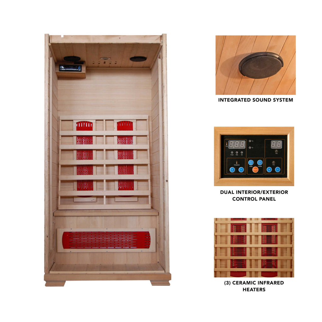 Buena Vista 1-2 Person Hemlock Infrared Sauna w/ 3 Ceramic Heaters
