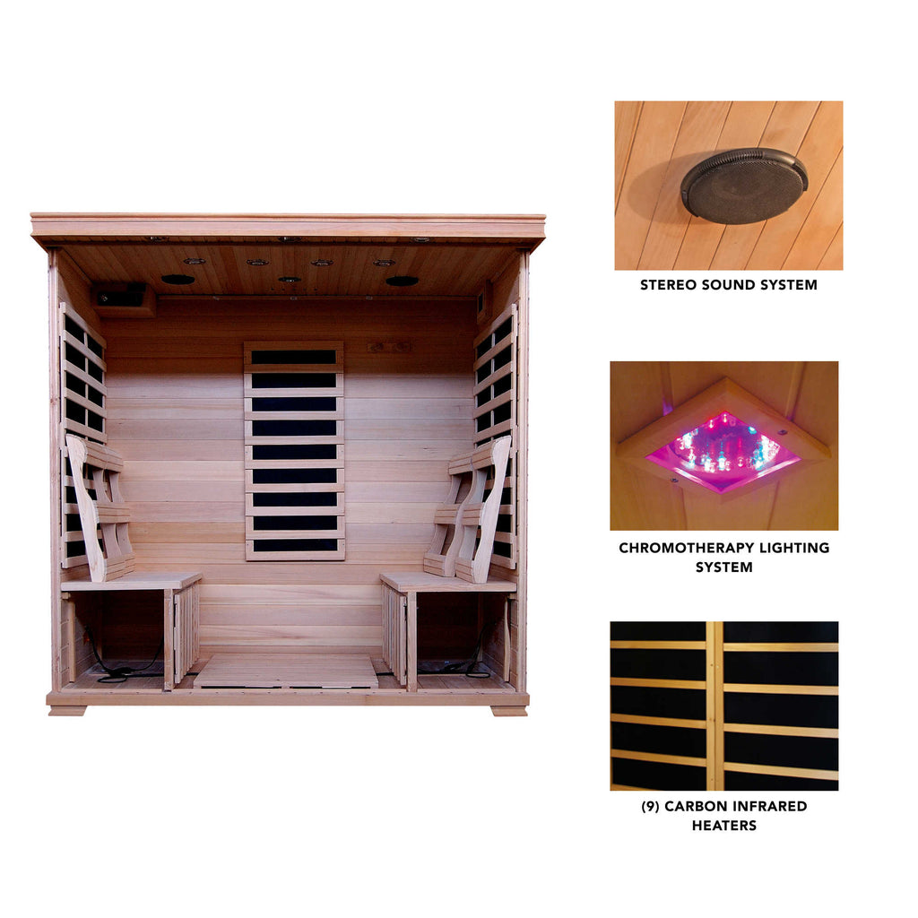 Monticello 4-Person Hemlock Infrared Sauna w/ 9 Carbon Heaters