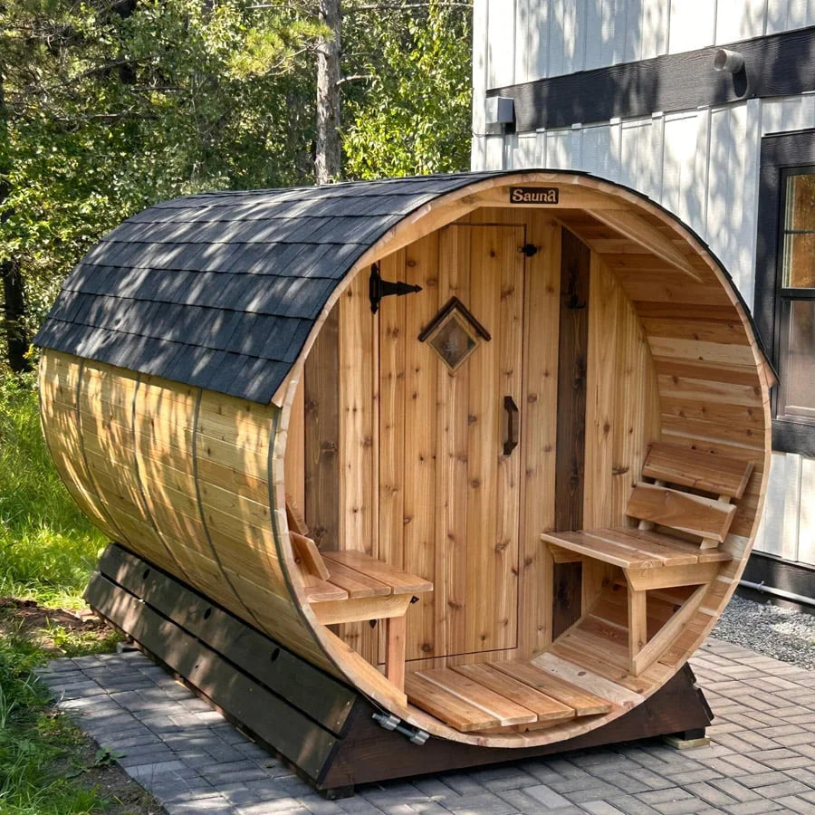 Setri 6 Person + Changing Room Cedar Barrel Sauna | 6′ x 12′