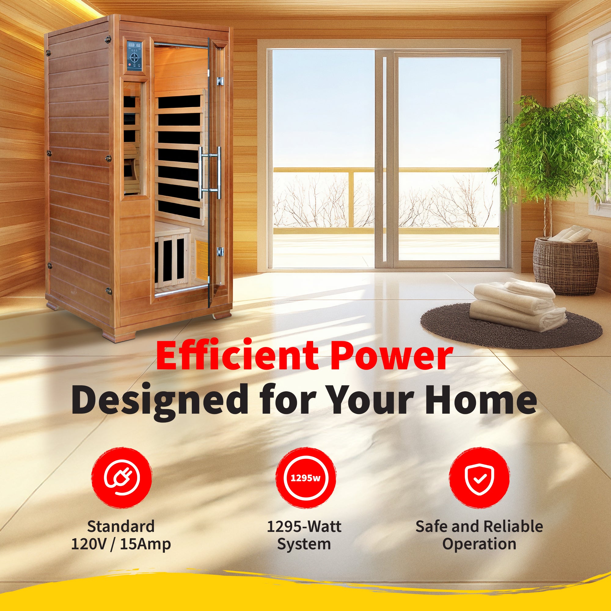 1-2 Person Hemlock Infrared Sauna w/ 5 Carbon Heaters