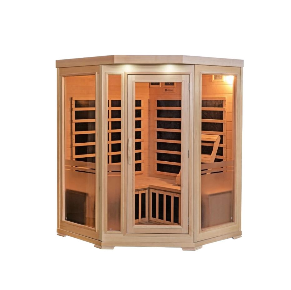 Sonoma 3-Person Hemlock Infrared Corner Sauna with 7 Carbon Heaters