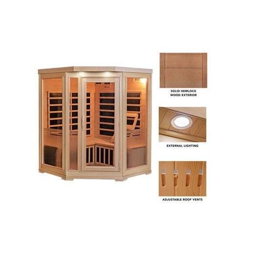 Sonoma 3-Person Hemlock Infrared Corner Sauna with 7 Carbon Heaters
