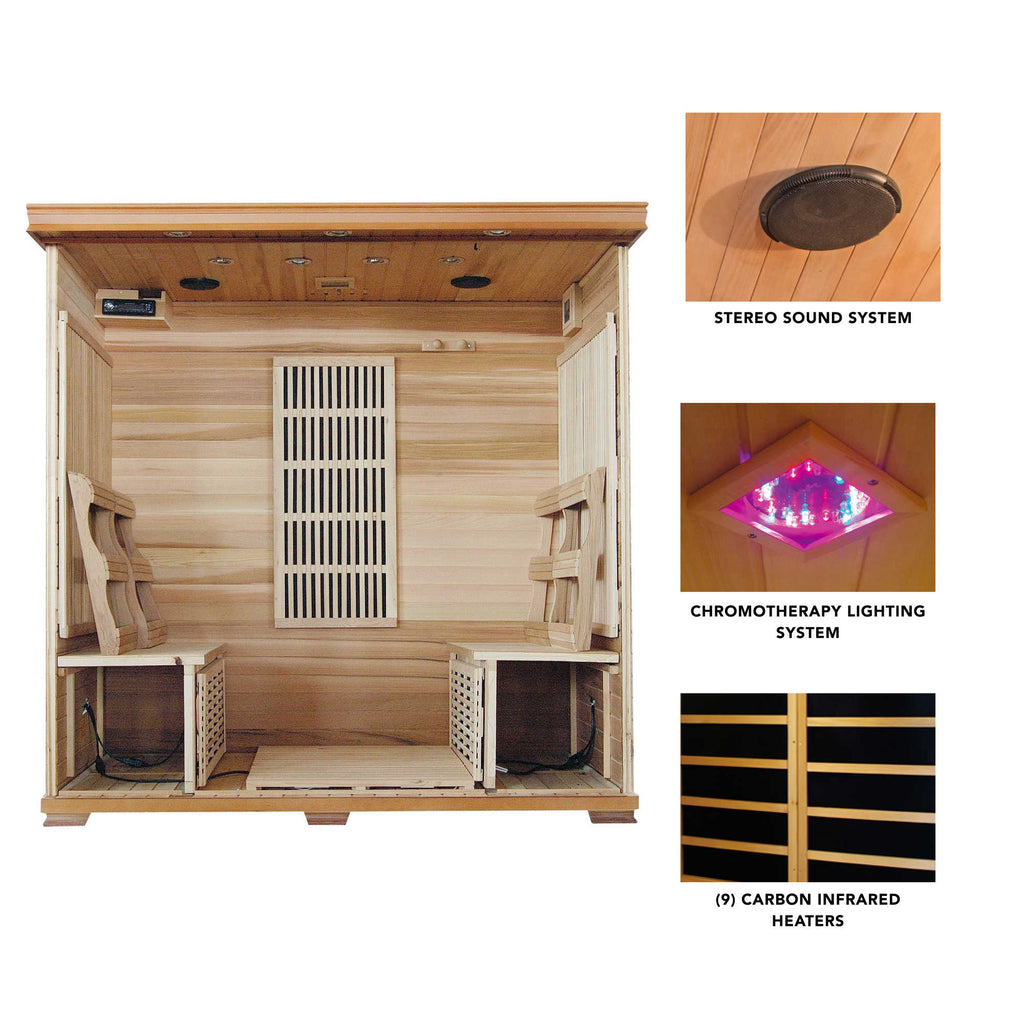 Klondike 4-Person Cedar Infrared Sauna with Chromotherapy Lighting
