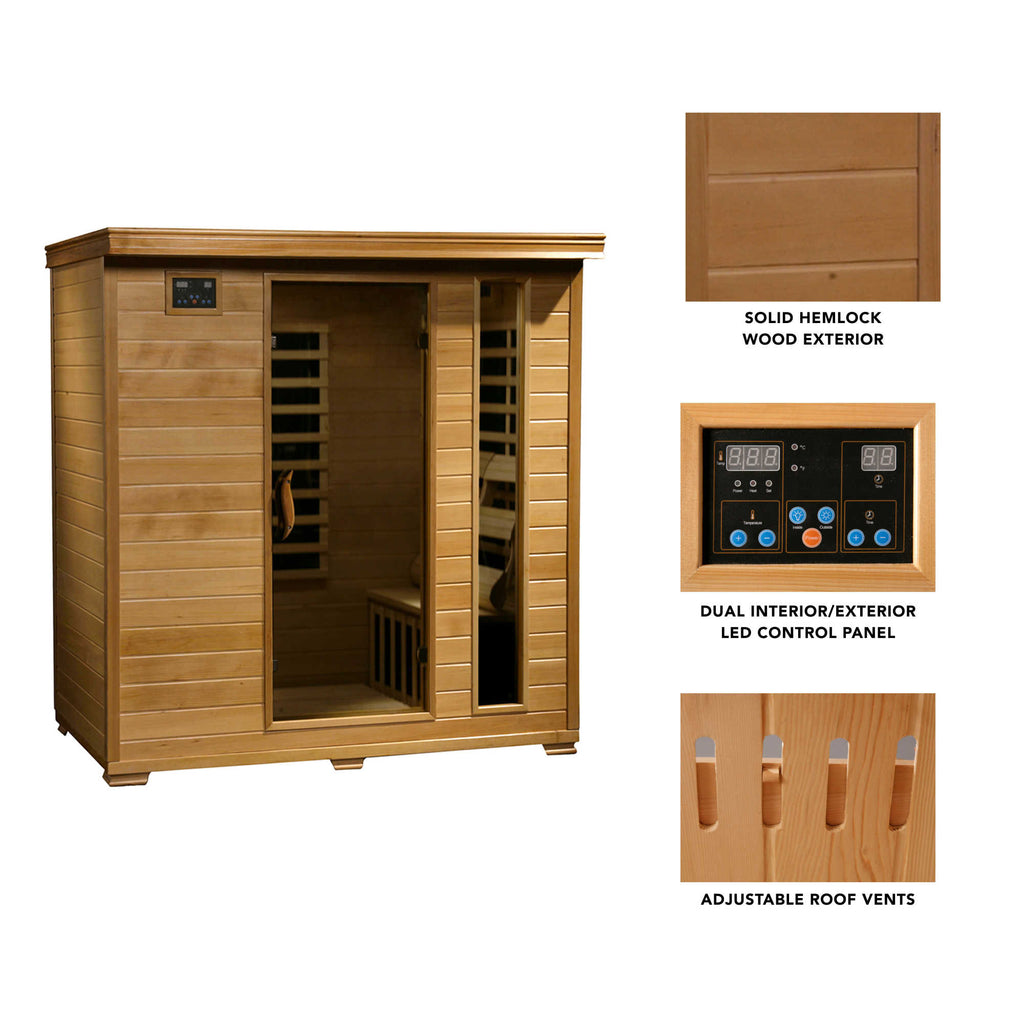 Monticello 4-Person Hemlock Infrared Sauna w/ 9 Carbon Heaters