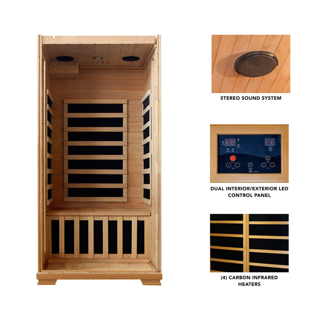 Buena Vista 1-2 Person Hemlock Infrared Sauna w/ 4 Carbon Heaters