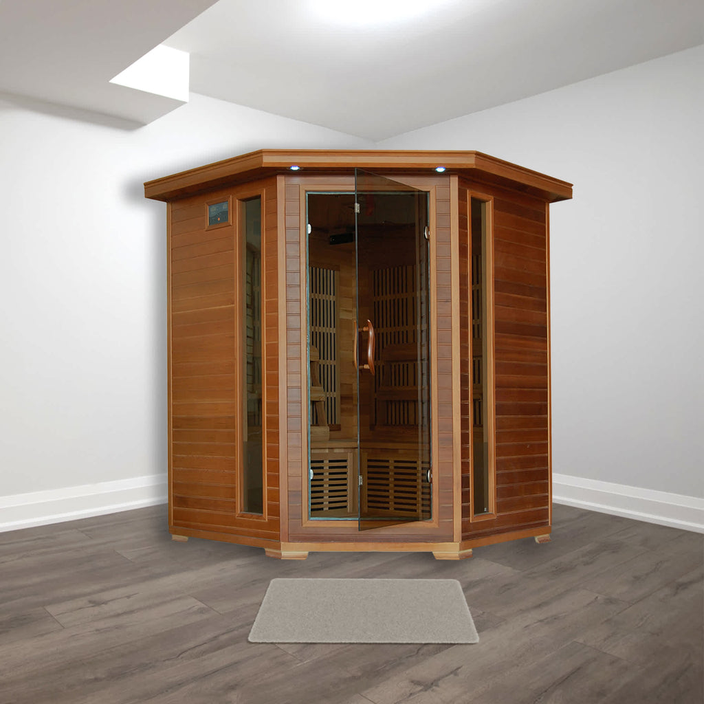 Whistler 4-Person Cedar Corner Infrared Sauna w/ 10 Carbon Heaters