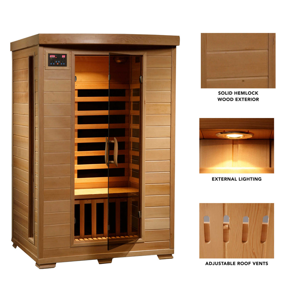 Coronado 2-Person Hemlock Deluxe Infrared Sauna w/ 6 Carbon Heaters