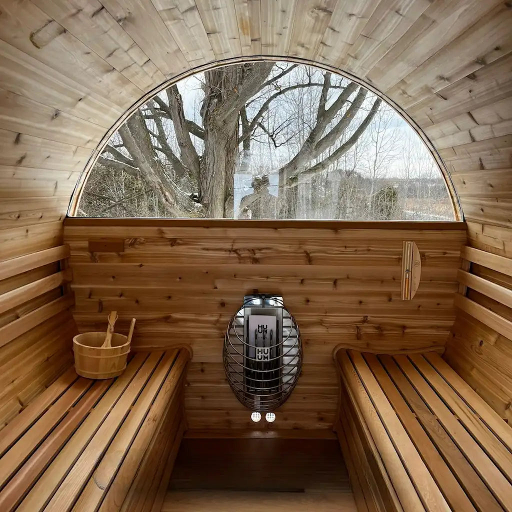 Dundalk - Canadian Timber Serenity MP Outdoor Barrel Sauna - Panoramic Window
