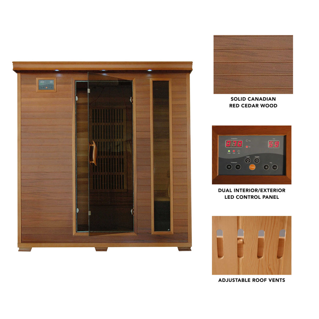 Klondike 4-Person Cedar Infrared Sauna with Chromotherapy Lighting